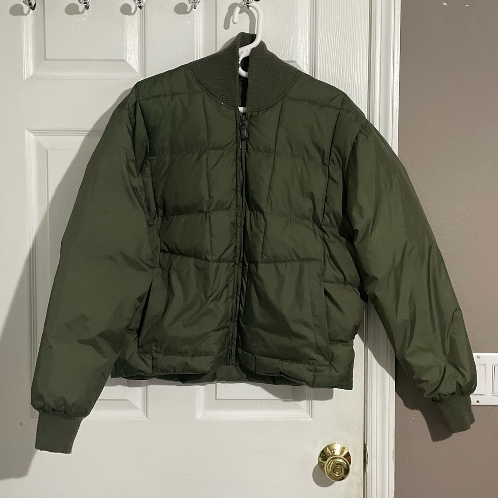 SILVER RIDER Green Quilted Puffer Jacket Men's Size M Full Zip Down Outdoor Mens